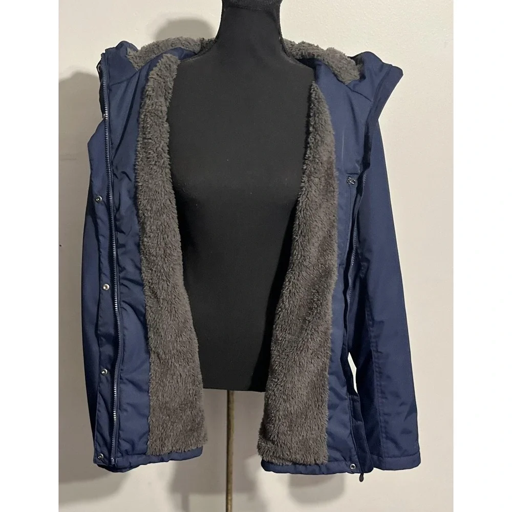 L L Bean Jacket Womens 3X Plus Blue Hooded Nylon Sherpa‎ Lined Winter Coat